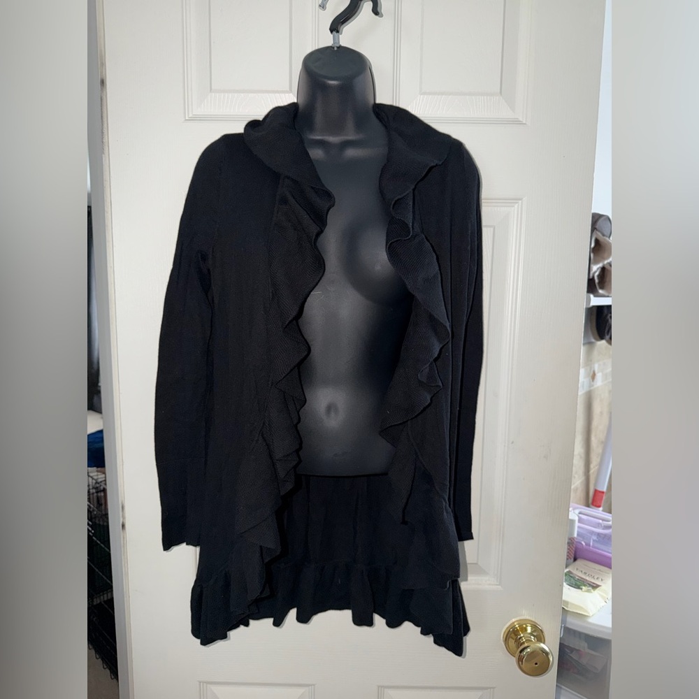 Lilly Pulitzer Black Ruffle Cotton Silk Blend Cardigan